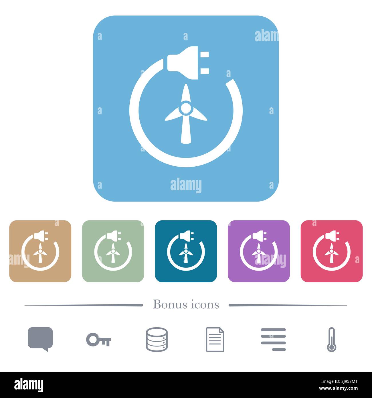 Wind energy white flat icons on color rounded square backgrounds. 6 ...