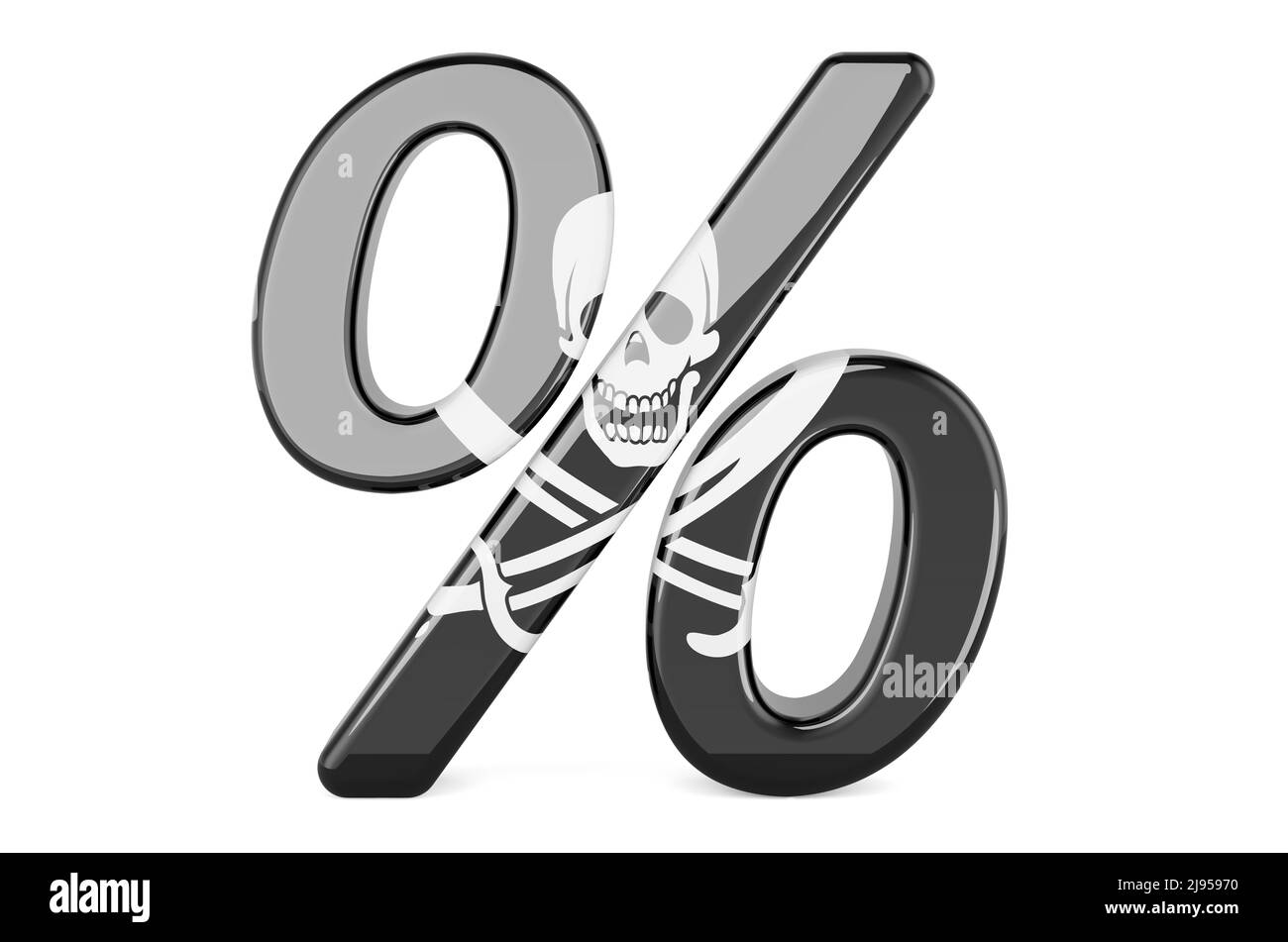 Percent with piracy flag, 3D rendering isolated on white background ...