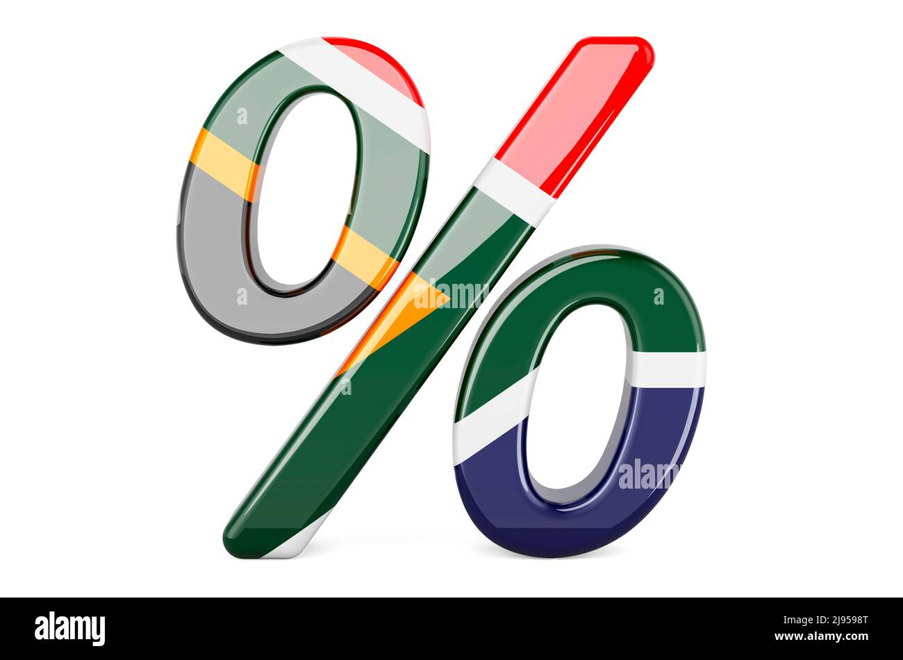 Percent with South African flag, 3D rendering isolated on white