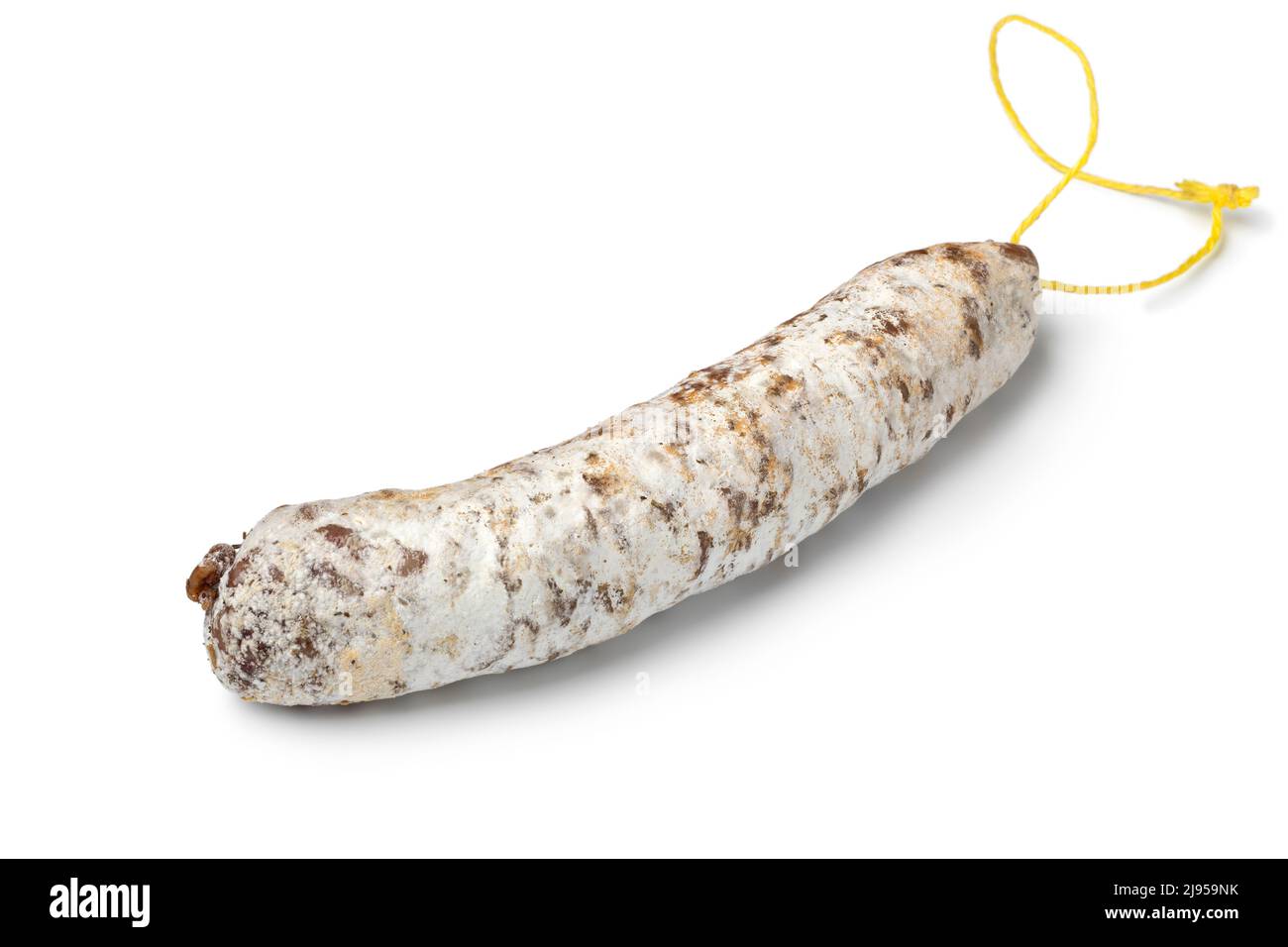 Single Traditional French sausage with duck meat isolated on white