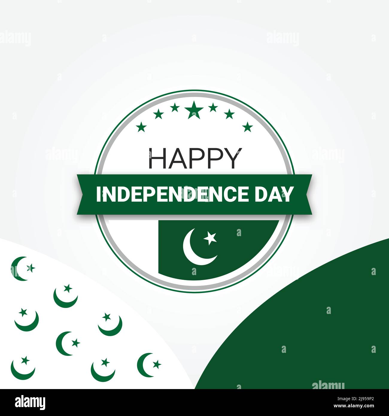 happy independence day of Pakistan, stars and moon with green and white color Stock Vector
