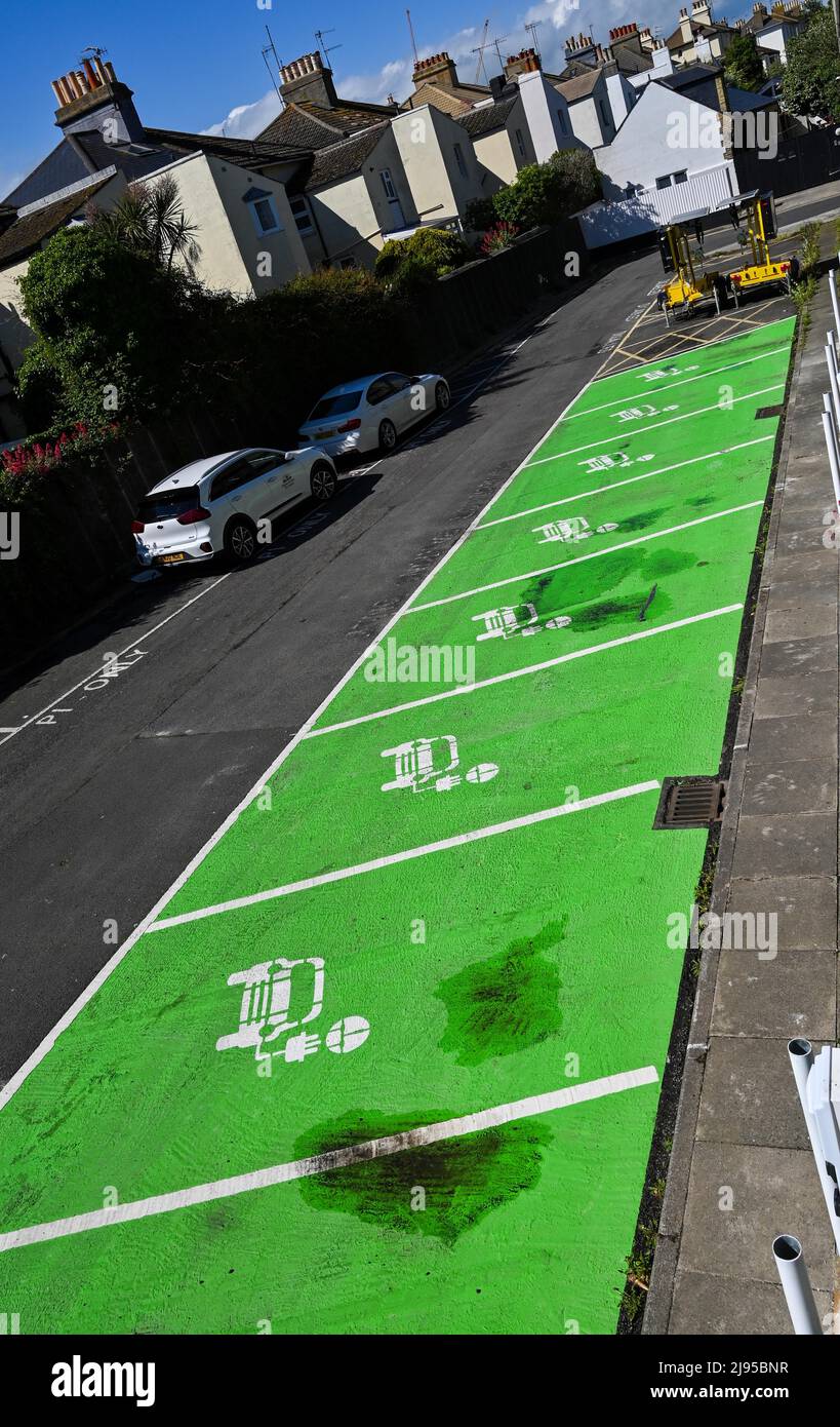 Empty Electric Vehicle charging point parking bays in Hove , Brighton
