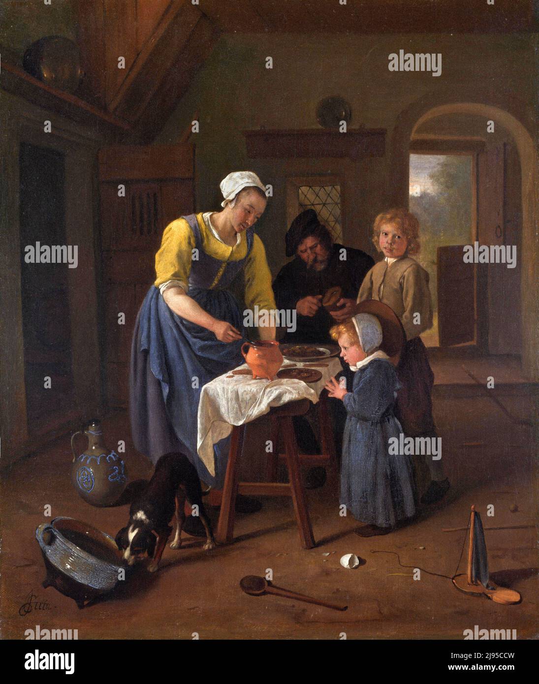 Jan Steen. 'A Peasant Family at Meal-time ('Grace before Meat')' by the Dutch Golden Age artist, Jan Havickszoon Steen (c. 1626 1679), oil on canvas, c.. 1665 Stock Photo