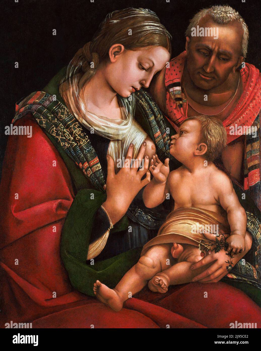 Luca Signorelli. Painting entitled 'The Holy Family' by the Early Italian Renaissance painter, Luca Signorelli (c. 1441/1445-1523), oil on wood,  c. 1490-95 Stock Photo