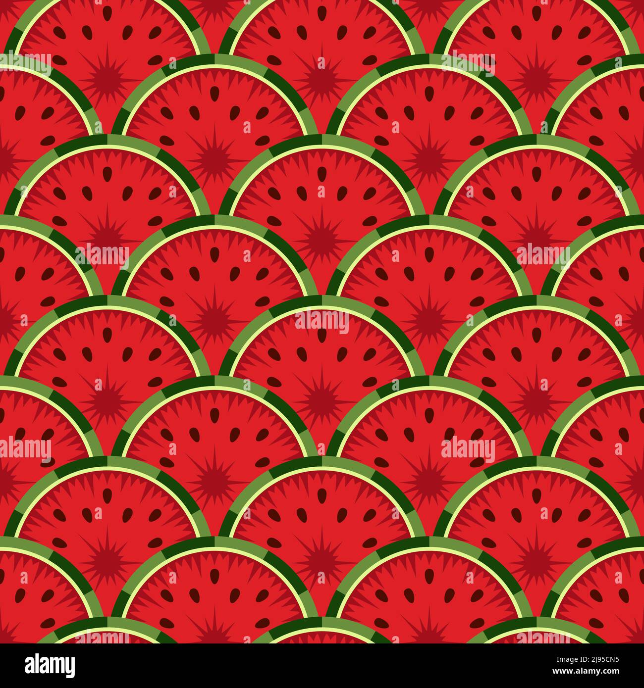 Seamless pattern with cut red watermelon. Vector colorful background. Stock Vector