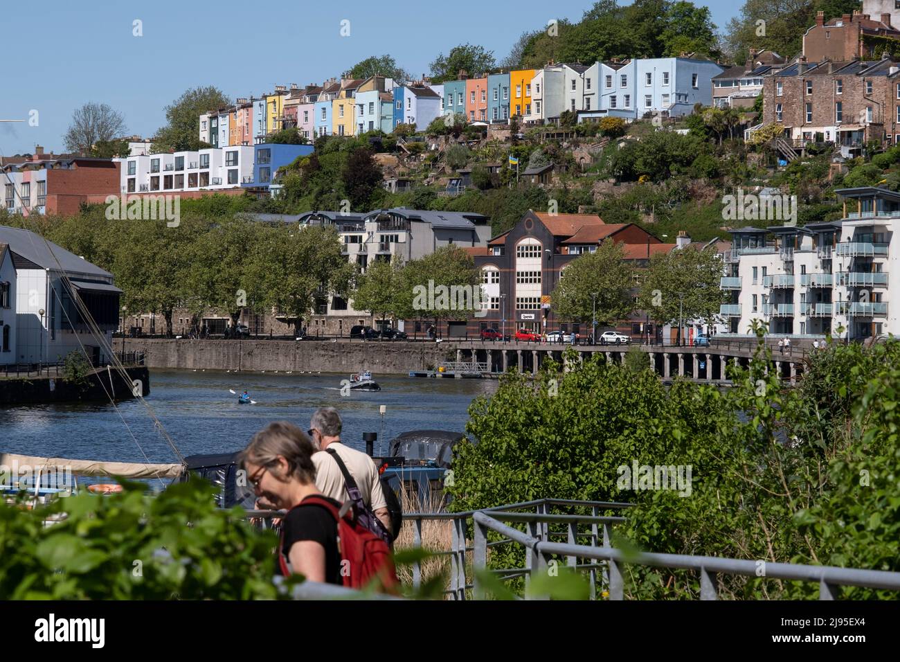 Harbourside area looking towards colourful houses in Hotwells on 7th May 2022 in Bristol, United Kingdom. Stock Photo