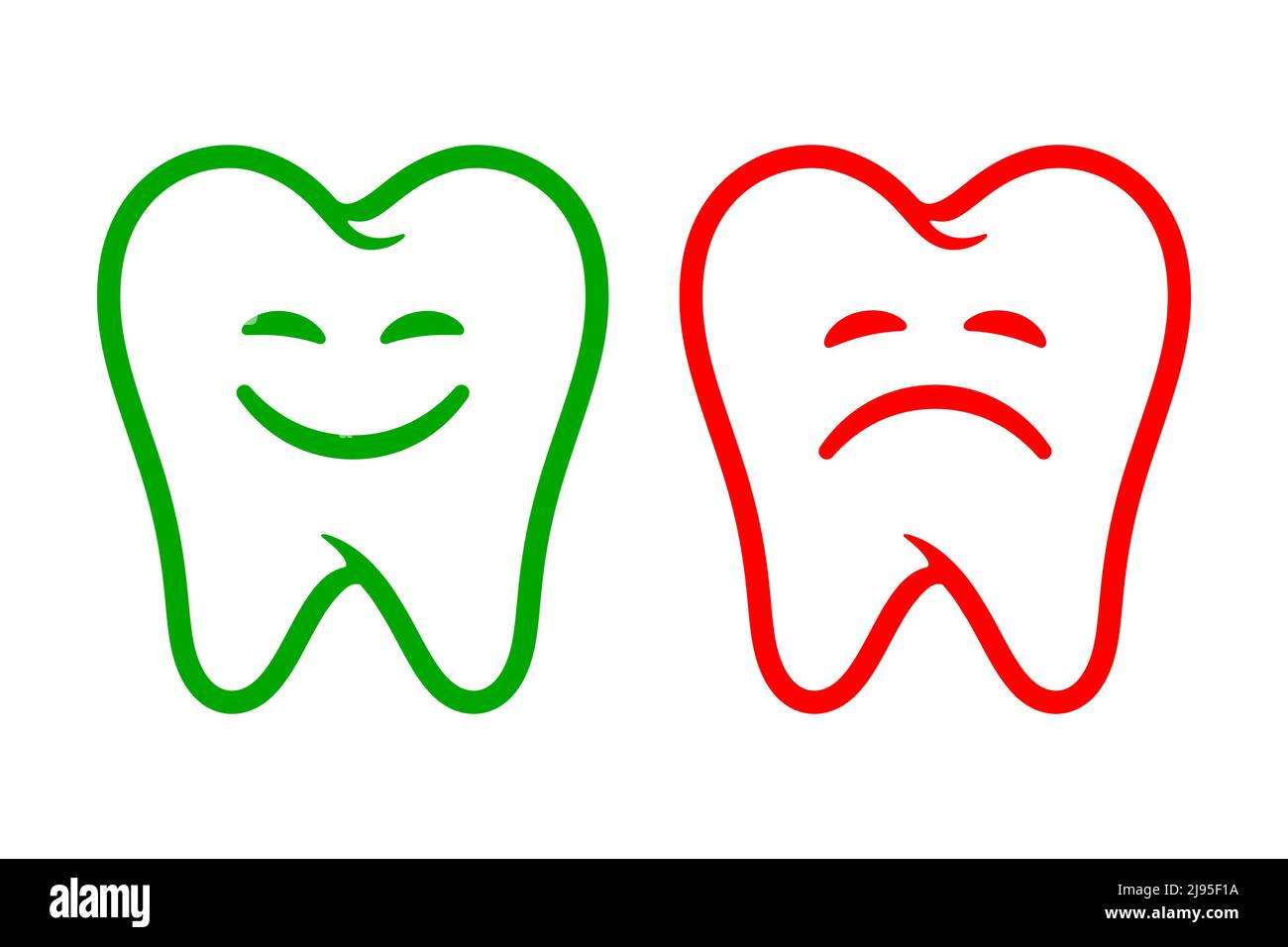 Happy and sad teeth funny medical logo. Smiling and angry tooth vector icon set. Stock Vector
