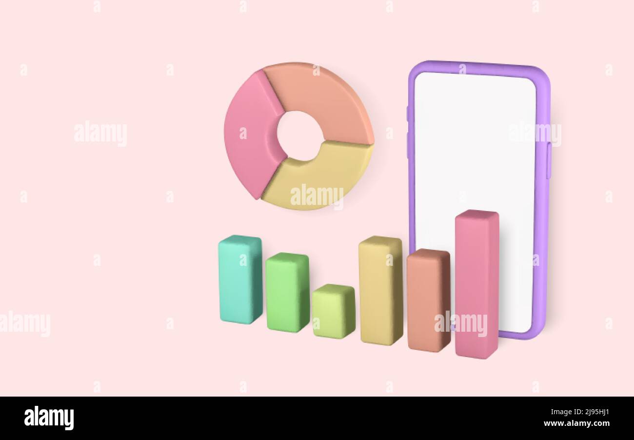 3d cute cartoon smart phone with stock trading graph business graph