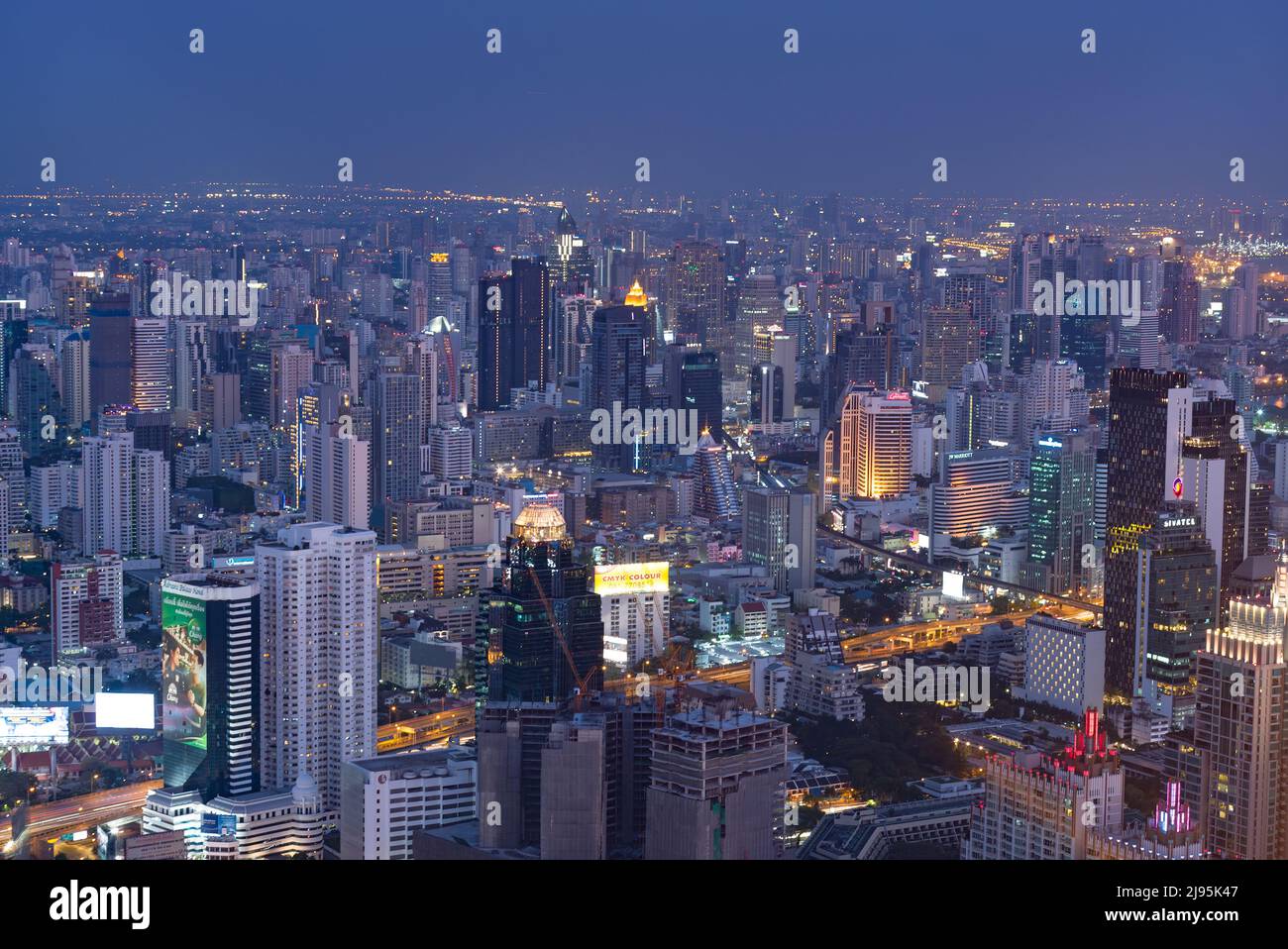 The city skyline of Bangkok Thailand and its skyscrapers at night Stock ...