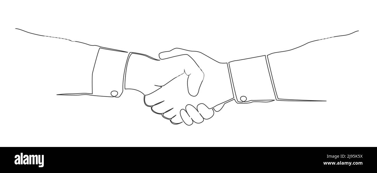 single line drawing of shaking hands, handshake line art vector illustration Stock Vector