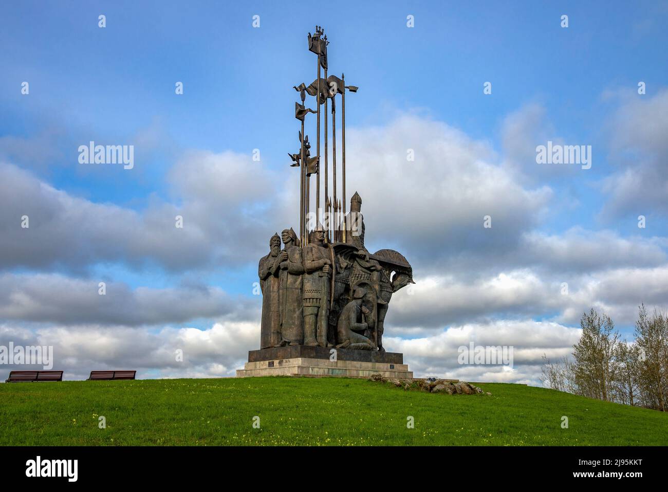 PSKOV, RUSSIA - MAY 08, 2022: Monument 'Ice Battle' on a spring morning. Sokolikha Mount Stock Photo