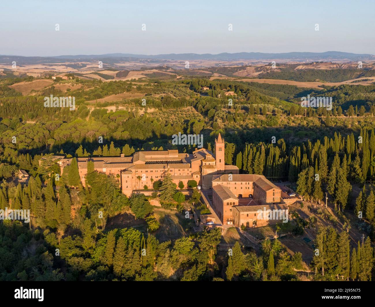 Aerial view of the Abbey of Monte Oliveto Maggiore Stock Photo