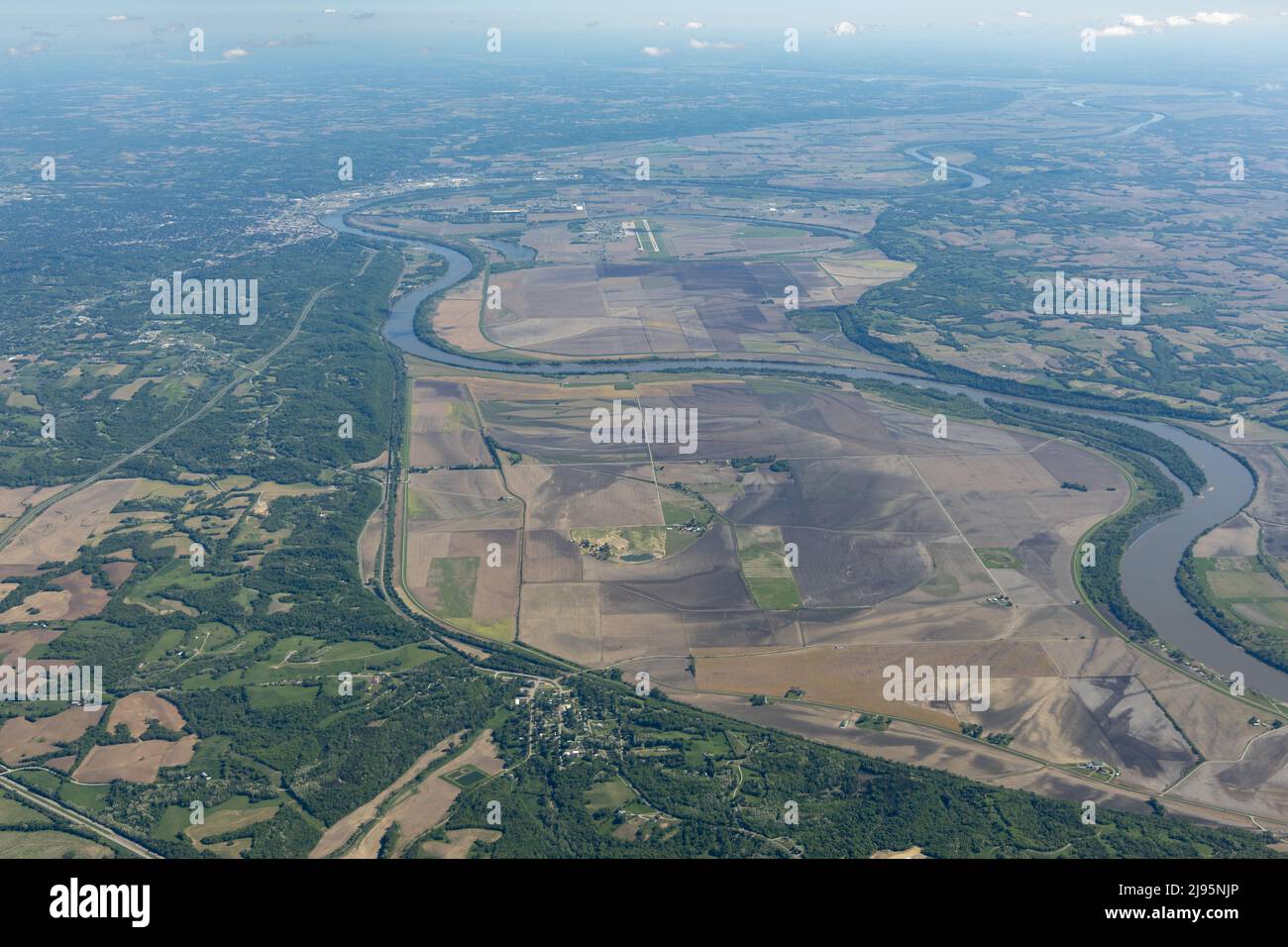 Aerial view of Missouri River north of St. Joseph, Missouri, USA Stock Photo