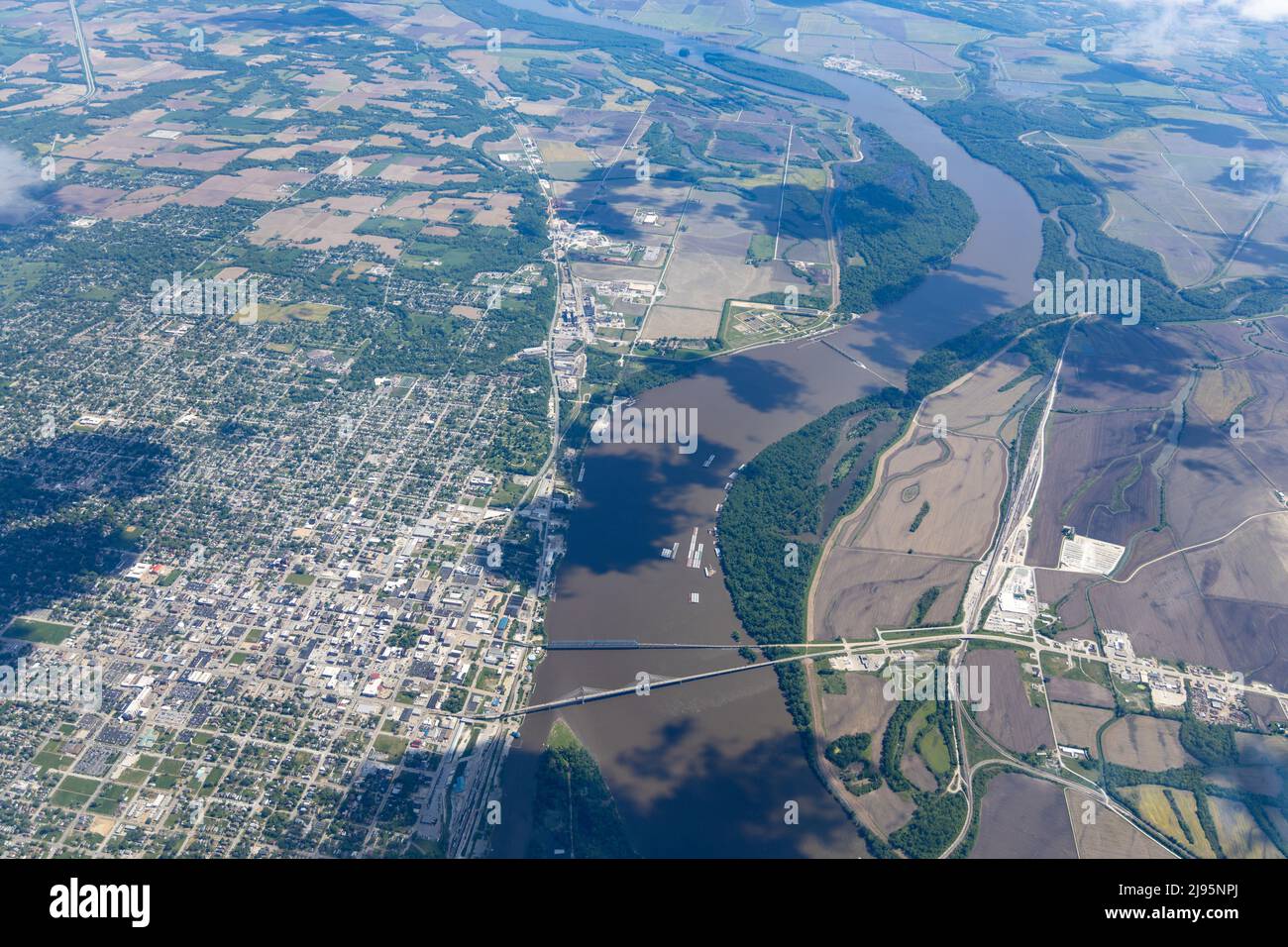 Aerial view of Mississippi River at Quincy, Illinois Stock Photo