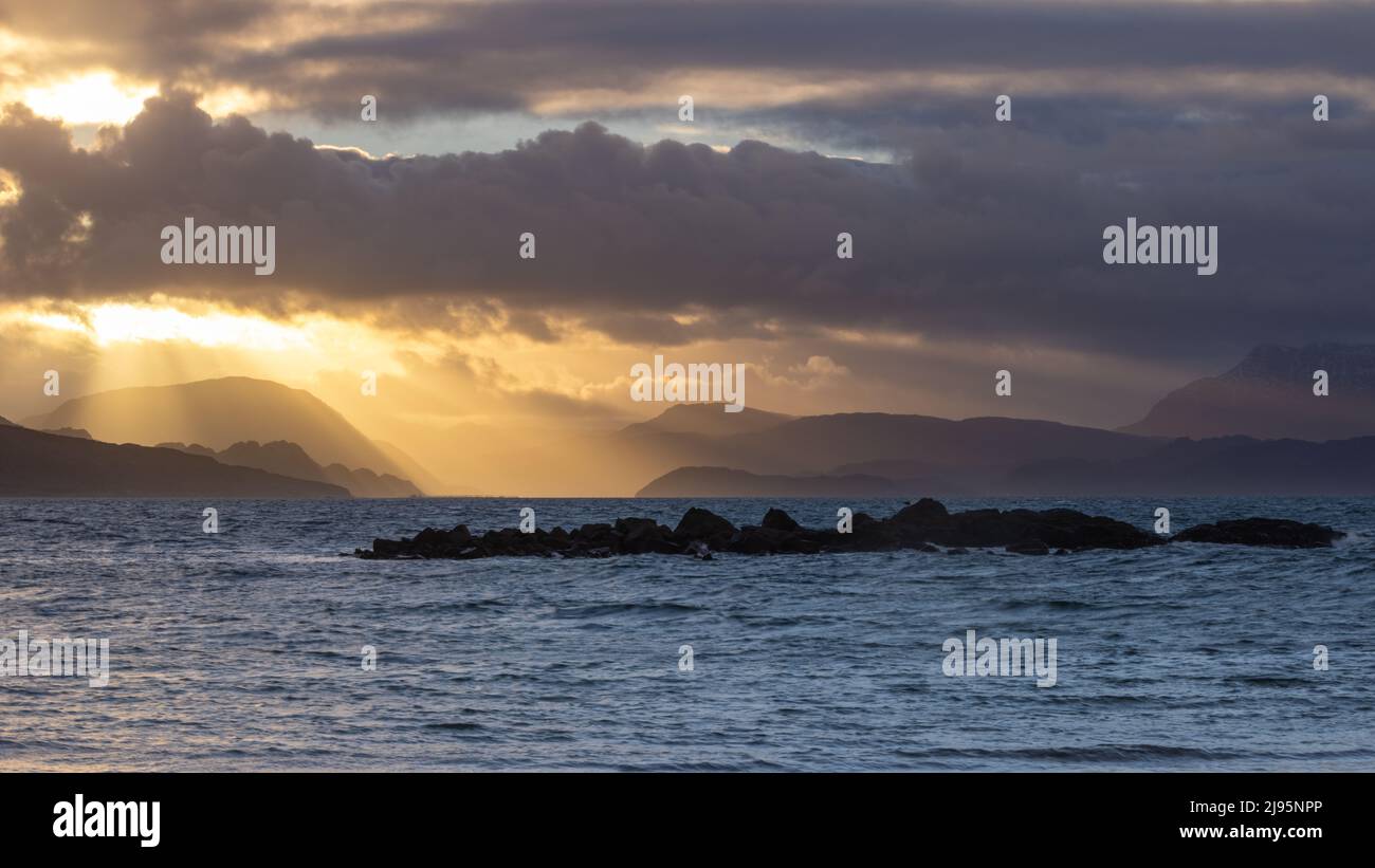 Loch Torridon at dawn from Red Point Beach, Wester Ross, Scotland, UK Stock Photo