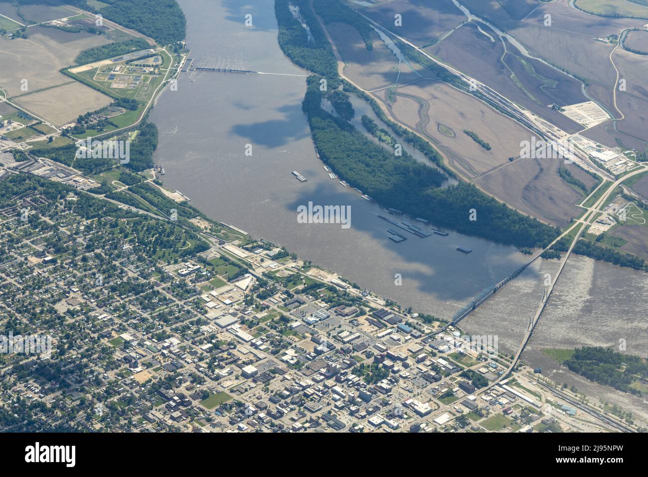 Aerial view of Mississippi River at Quincy, Illinois Stock Photo