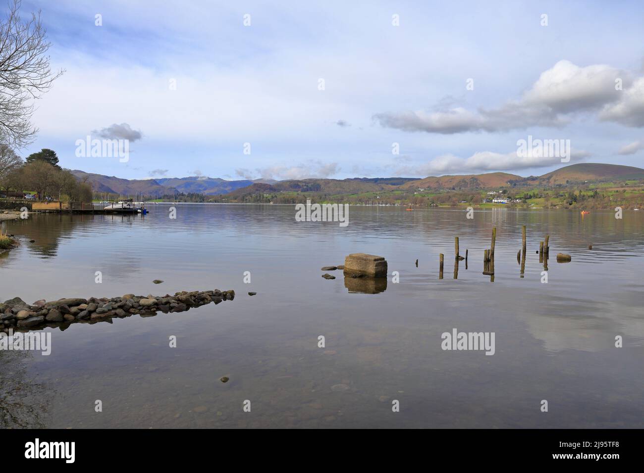 Old jetty on Ullswater from the Ullswater Way, Lake District National Park, Cumbria, England, UK. Stock Photo