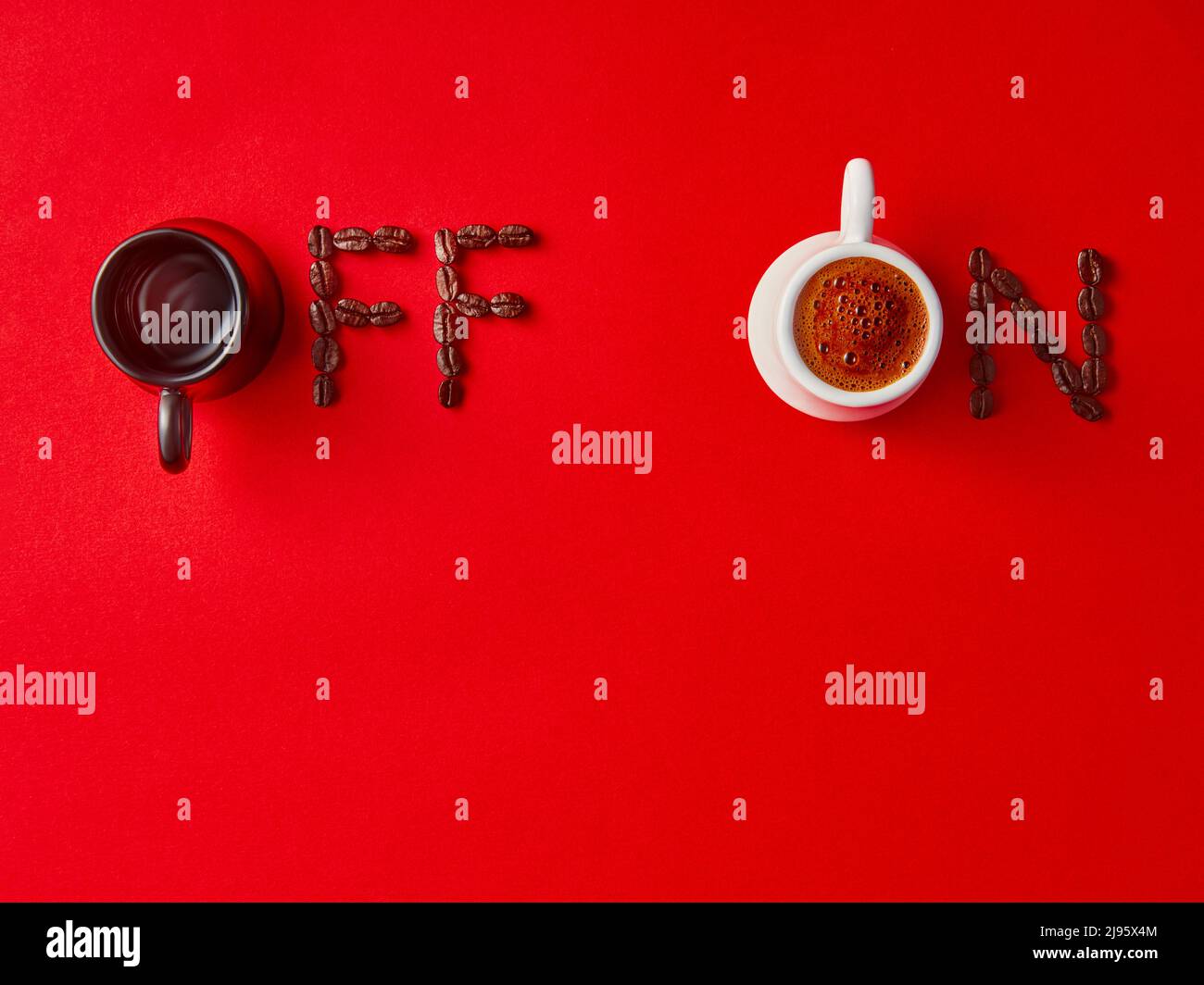 Cup of espresso coffee and on off power switch Stock Photo - Alamy