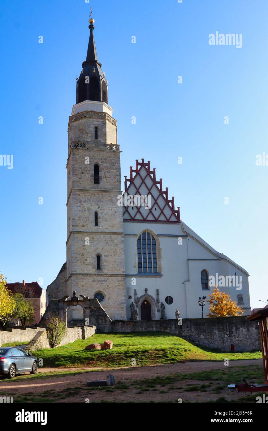 Grass in front of the Blessed Virgin Mary Church in Boleslawiec, Poland. Stock Photo