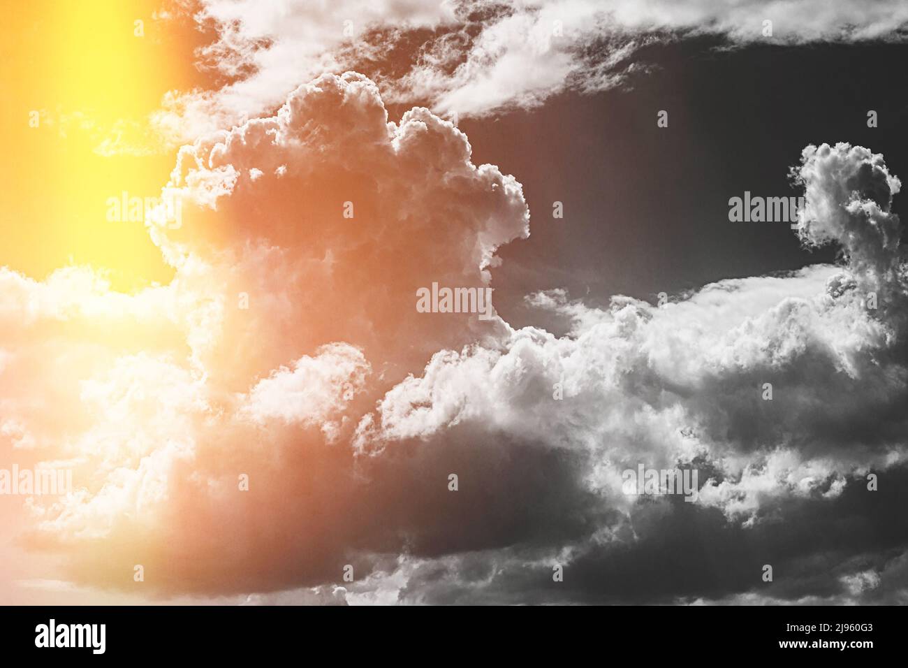 Toned black white yellow Clouds Cloud Sky. Background Cloudscape Abstract colors. Stock Photo
