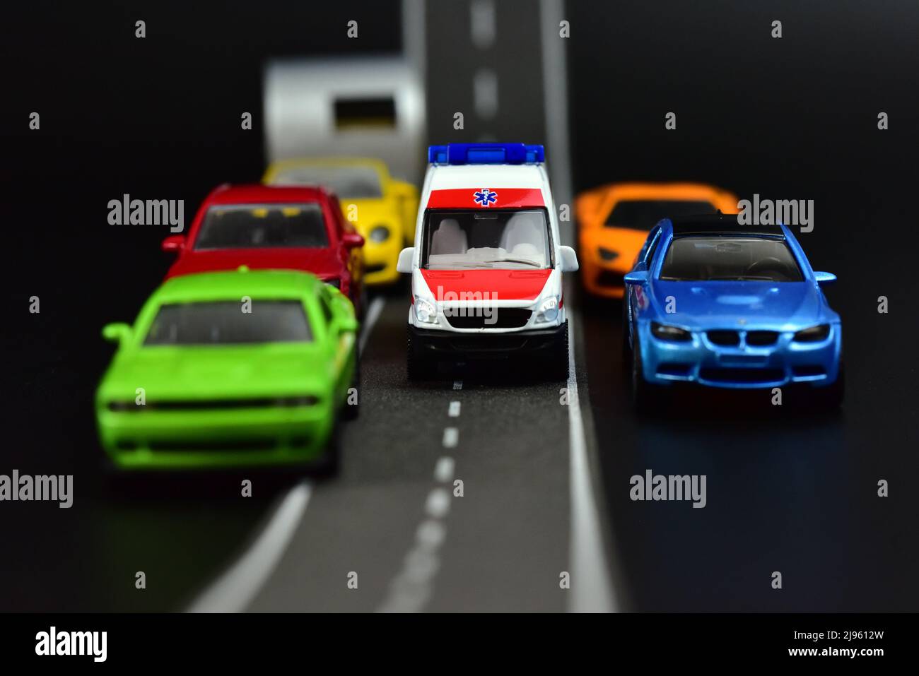 emergency rescue lane with toy car Stock Photo