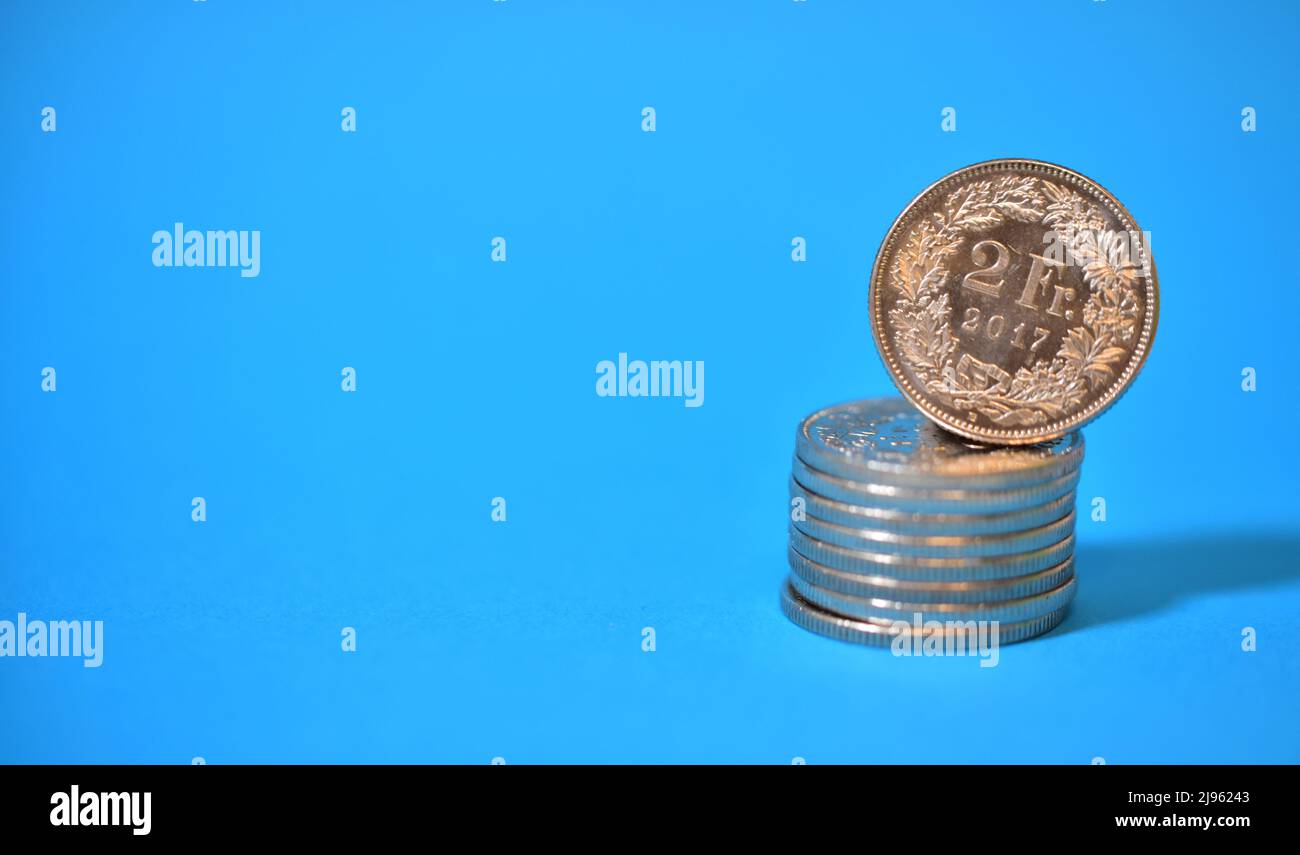 Swiz Coin money coins from zwitserland swiss francs Stock Photo - Alamy