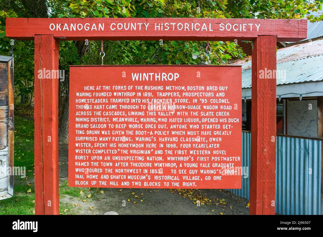 Historic sign in the town of Winthrop Washington State USA Stock Photo