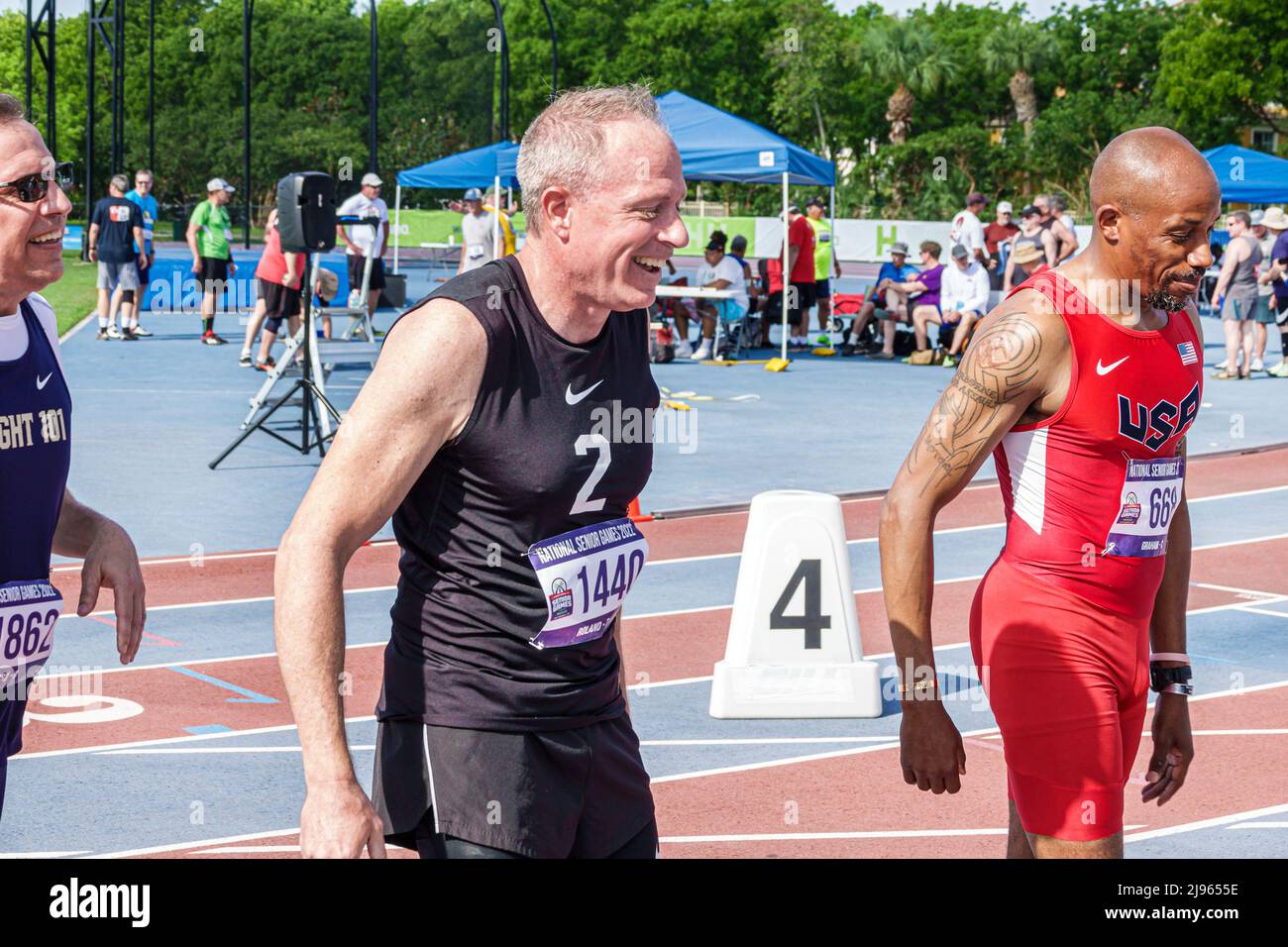 Fort Ft. Lauderdale Florida,Ansin Sports Complex Track & Field National Senior Games,seniors Black male men competitors runners Stock Photo