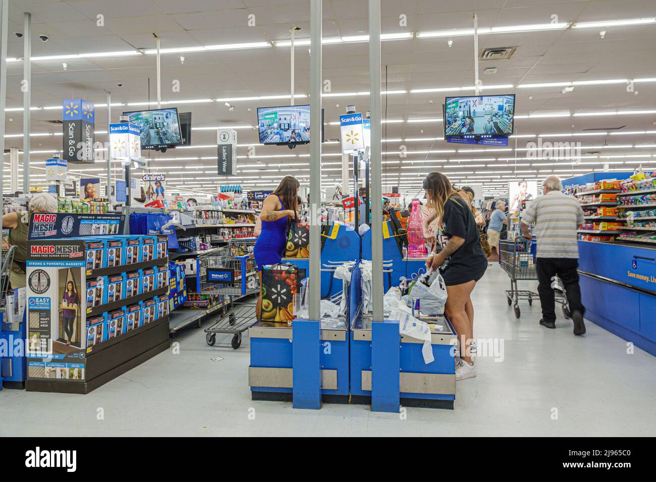 Miami Florida,Walmart discount department store inside interior shopping shoppers,checkout line queue Stock Photo