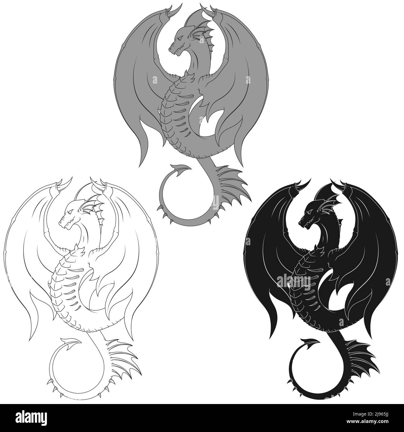 Winged western dragon silhouette vector design Stock Vector