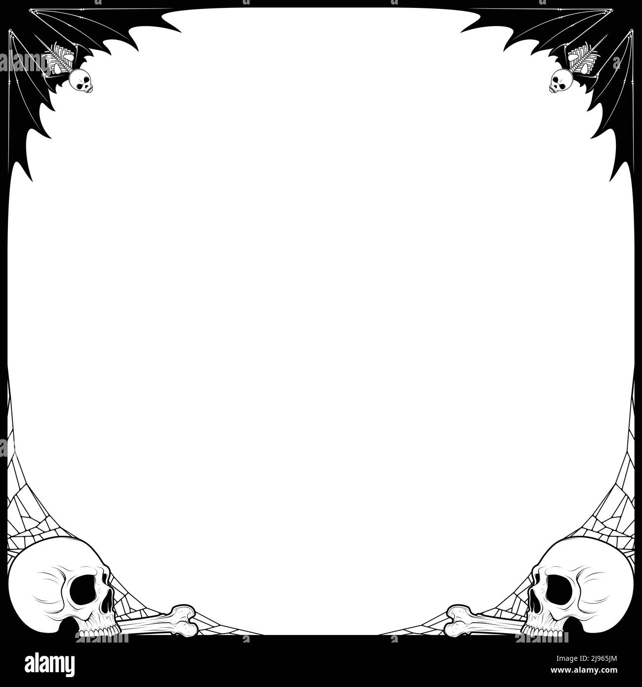 Vector design of photo frame in halloween style with bat and skulls Stock Vector