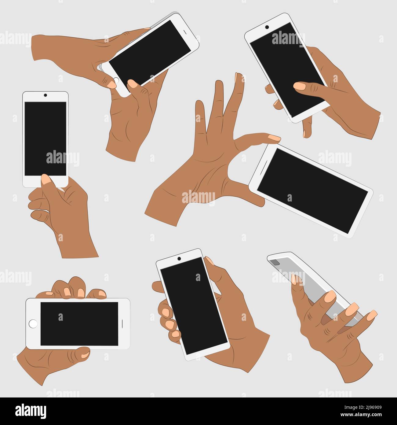 Set With Hands Holding Mobile Phones Stock Vector Image And Art Alamy