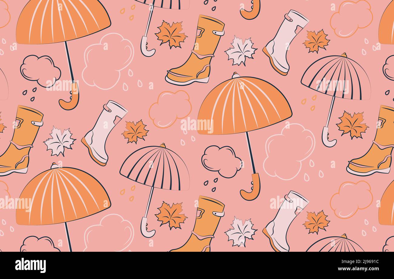 Cute autumn pattern with umbrella and boots Stock Vector Image & Art ...