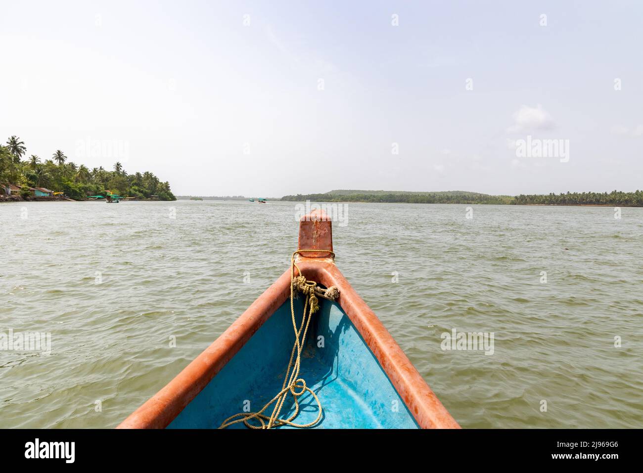 View of boat ride on Karli River in Devbag, Malvan, Maharashtra Stock Photo