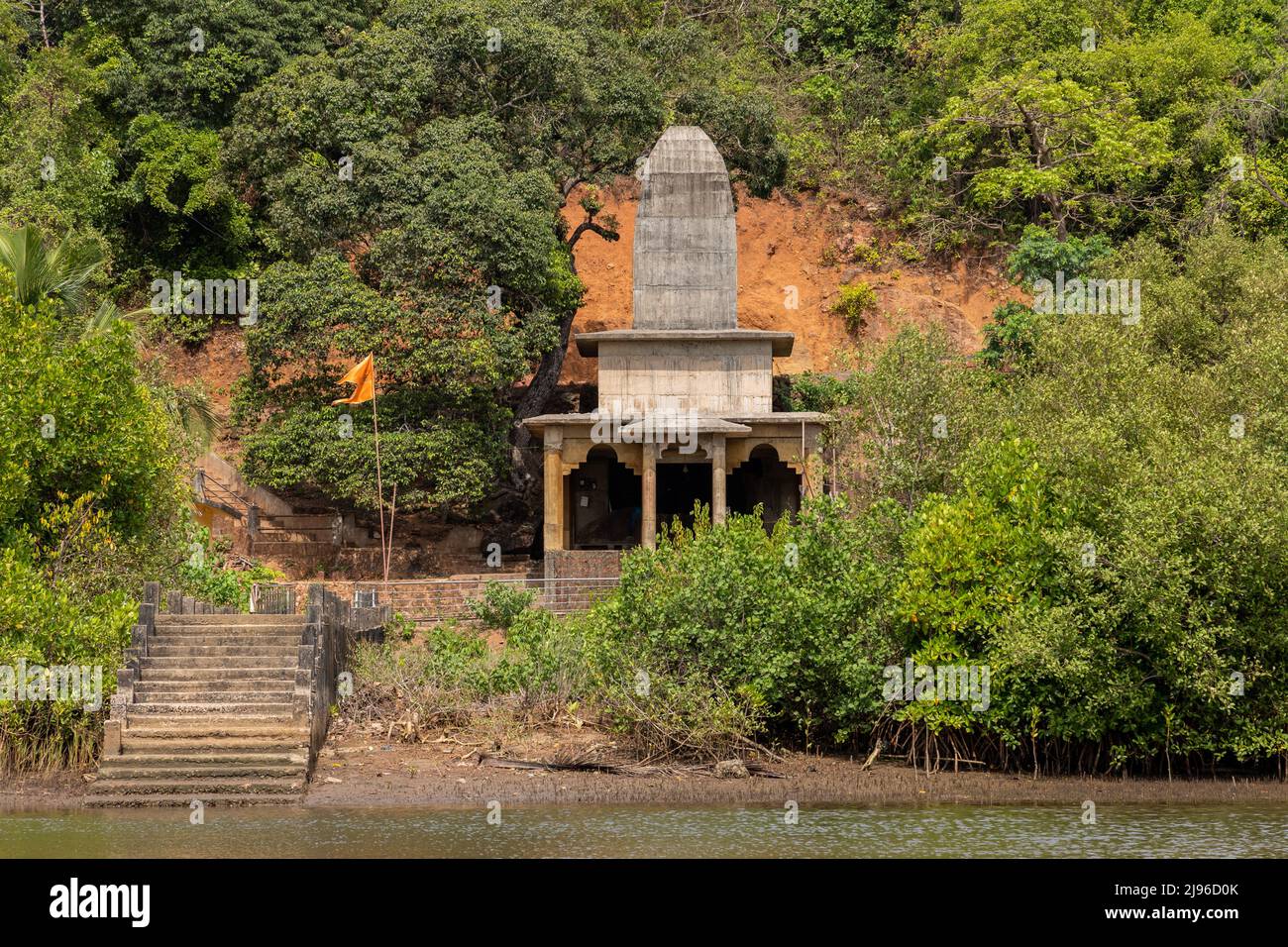 Pach Pandav Temple under restoration on the banks of Karli River in Devbag, Malvan, Maharashtra Stock Photo