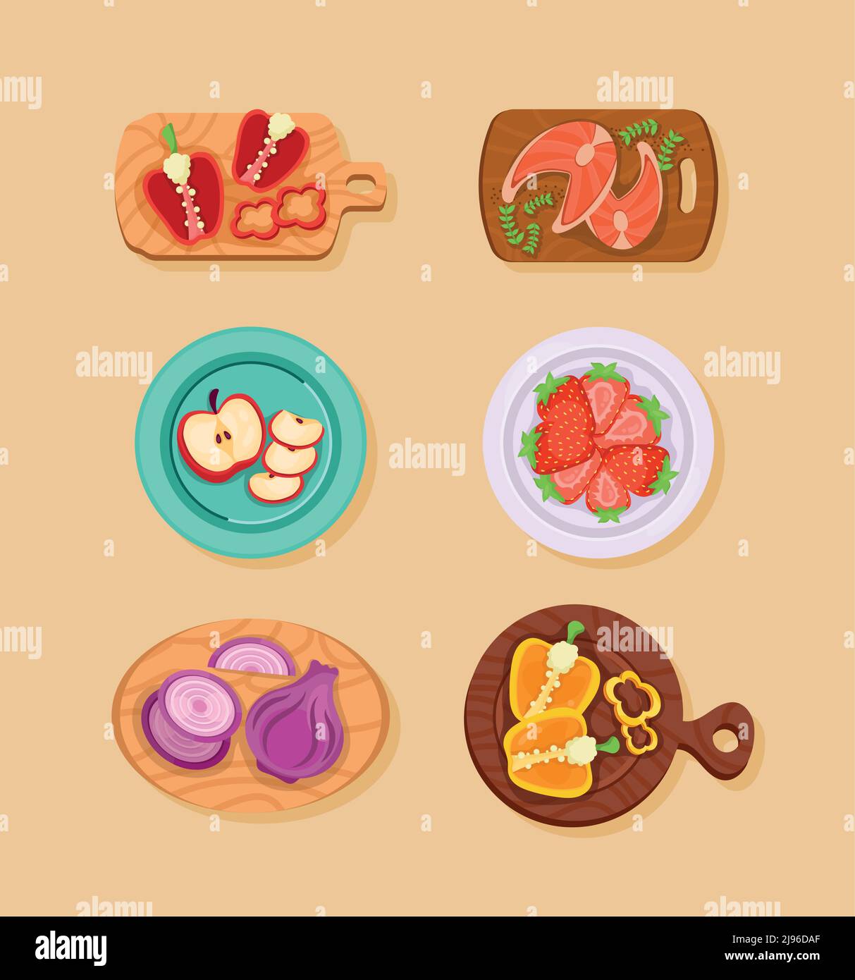 six chop food set icons Stock Vector Image & Art - Alamy