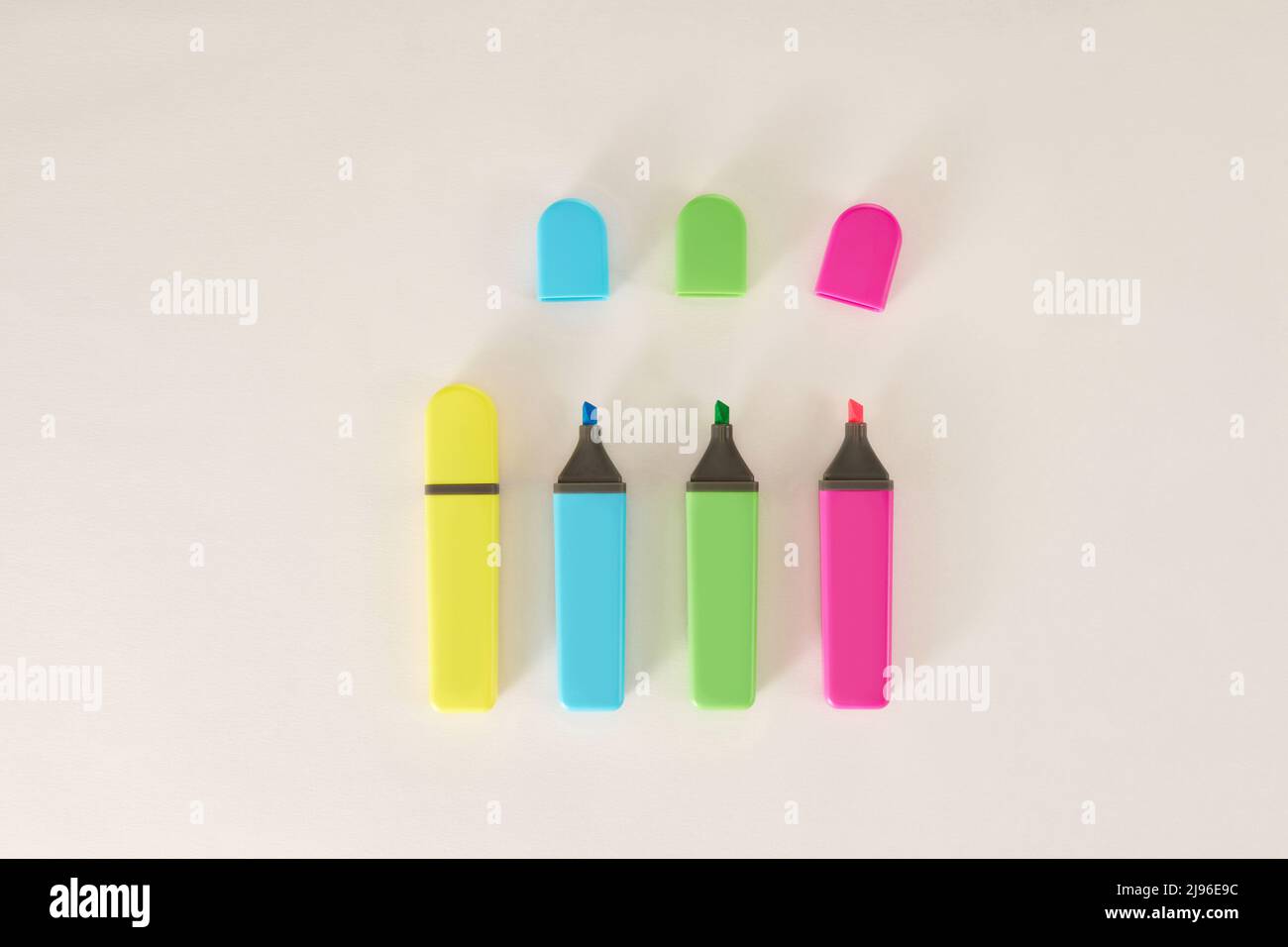 Highlighter marker pens isolated on white background. Stock Photo