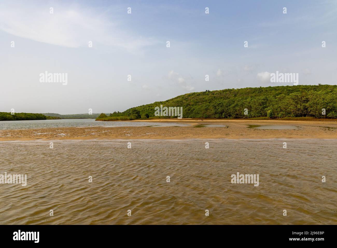 Shallow areas on Karli River during summer season in Devbag, Malvan, Maharashtra Stock Photo