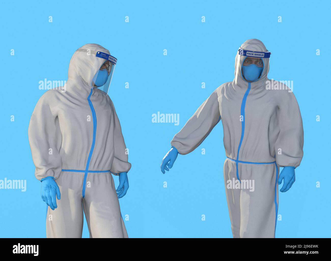 Healthcare workers wearing protective clothing, illustration Stock Photo
