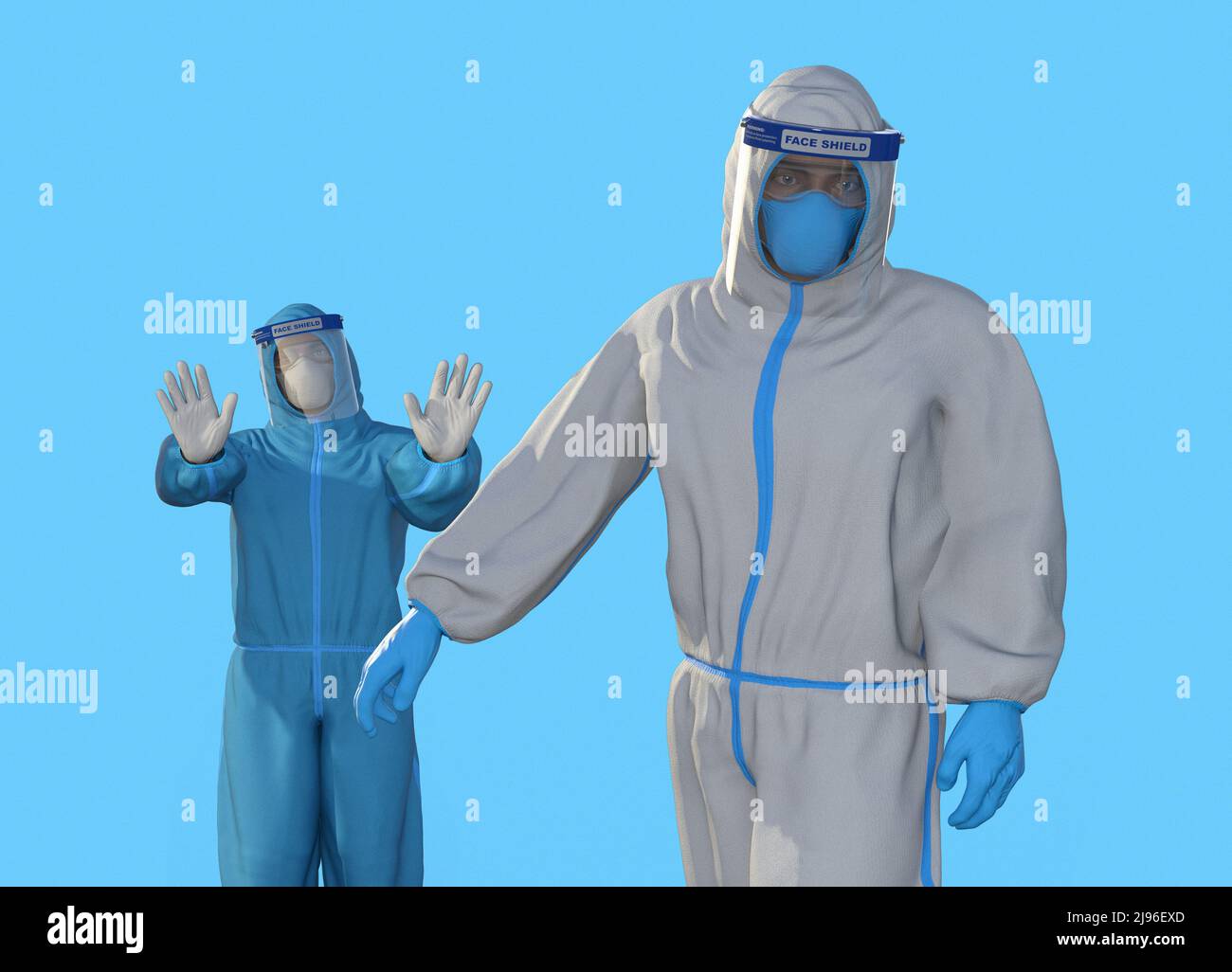 Healthcare workers wearing protective clothing, illustration Stock Photo