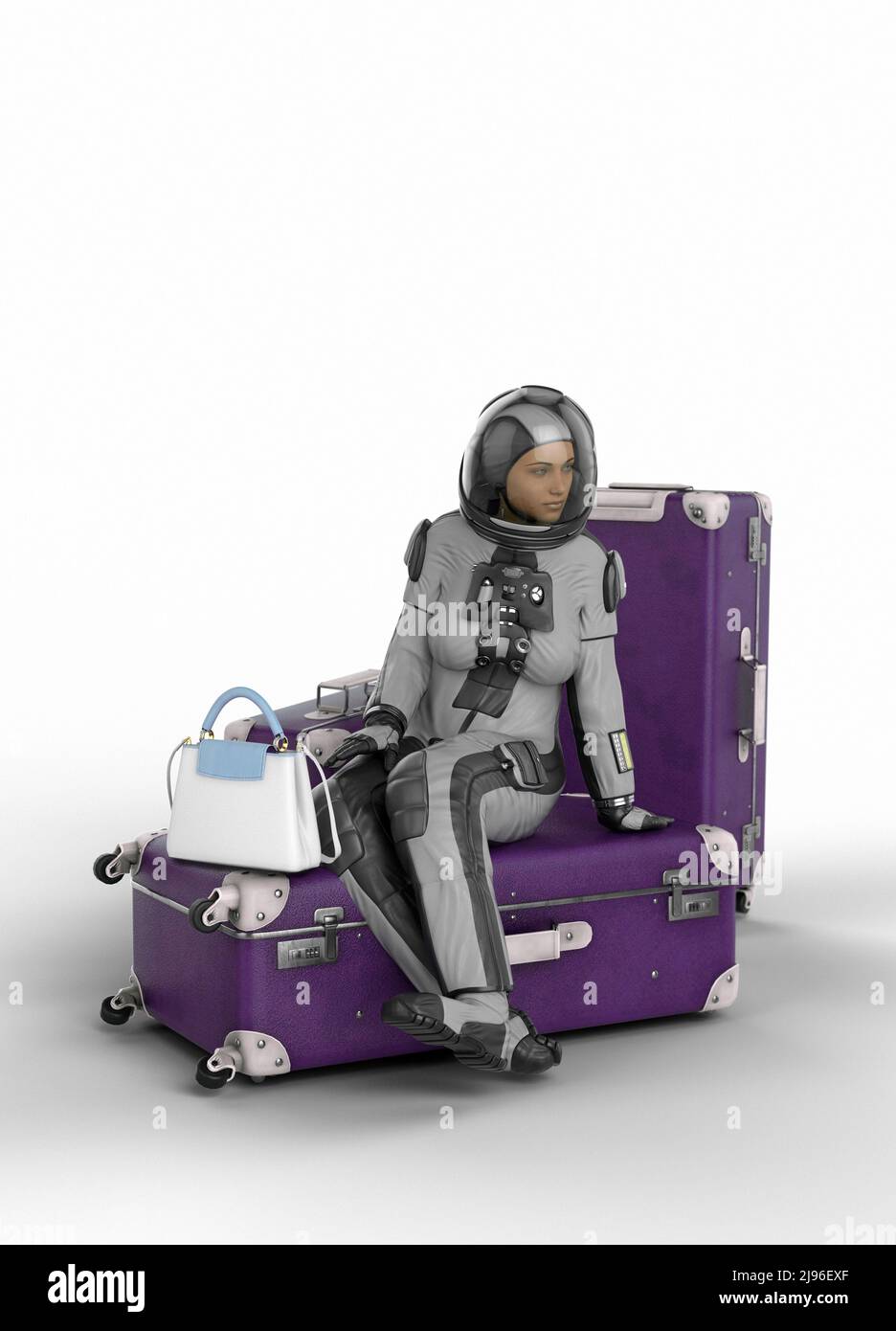 Astronaut waiting for departure to space, illustration Stock Photo