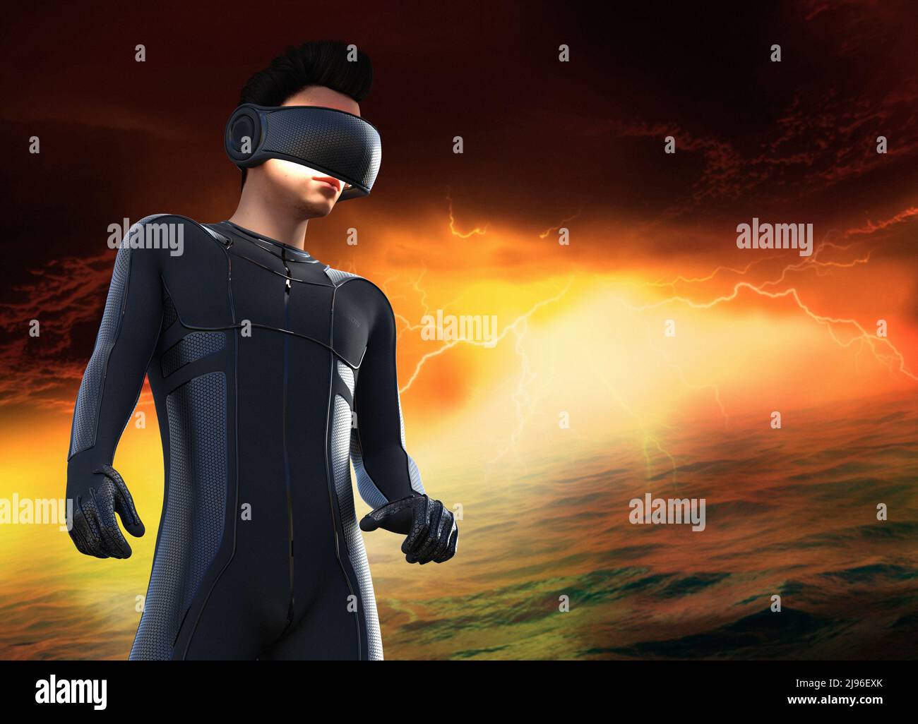 Man wearing a virtual reality headset, illustration Stock Photo - Alamy