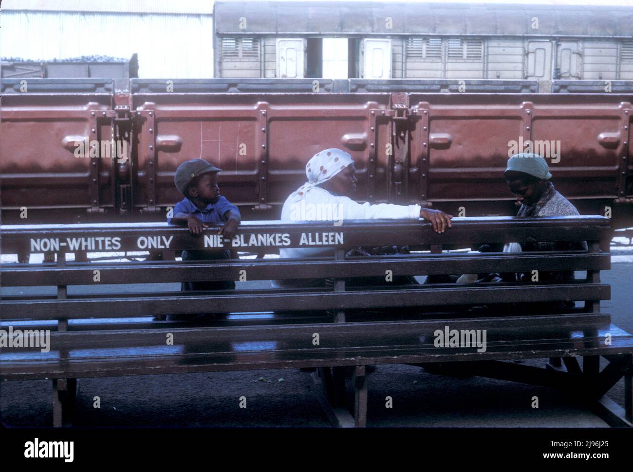 Train seat in Capetown for non-whites, South Africa under apartheid in 1968 Stock Photo