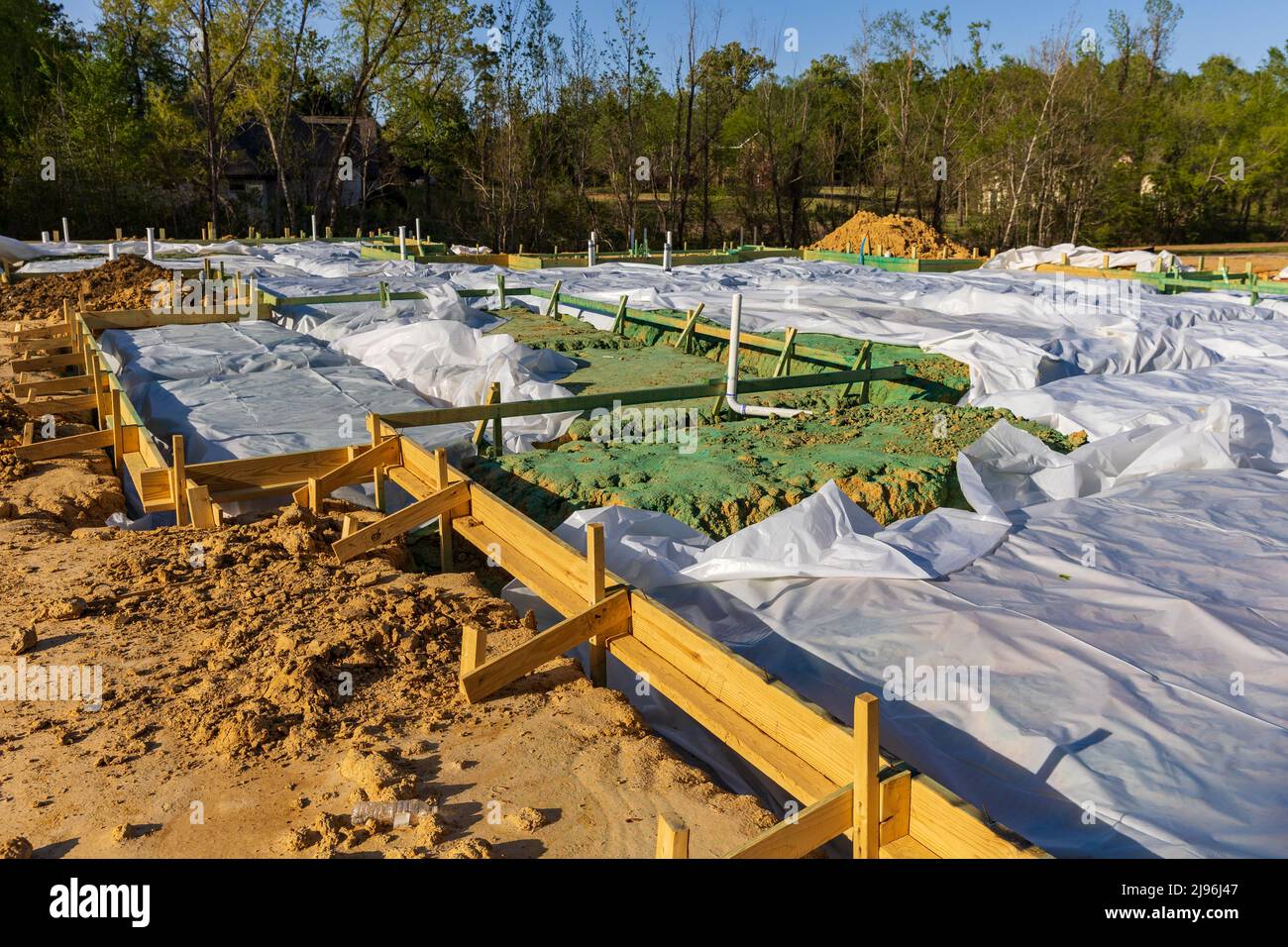New House construction site prepared for new foundation Stock Photo