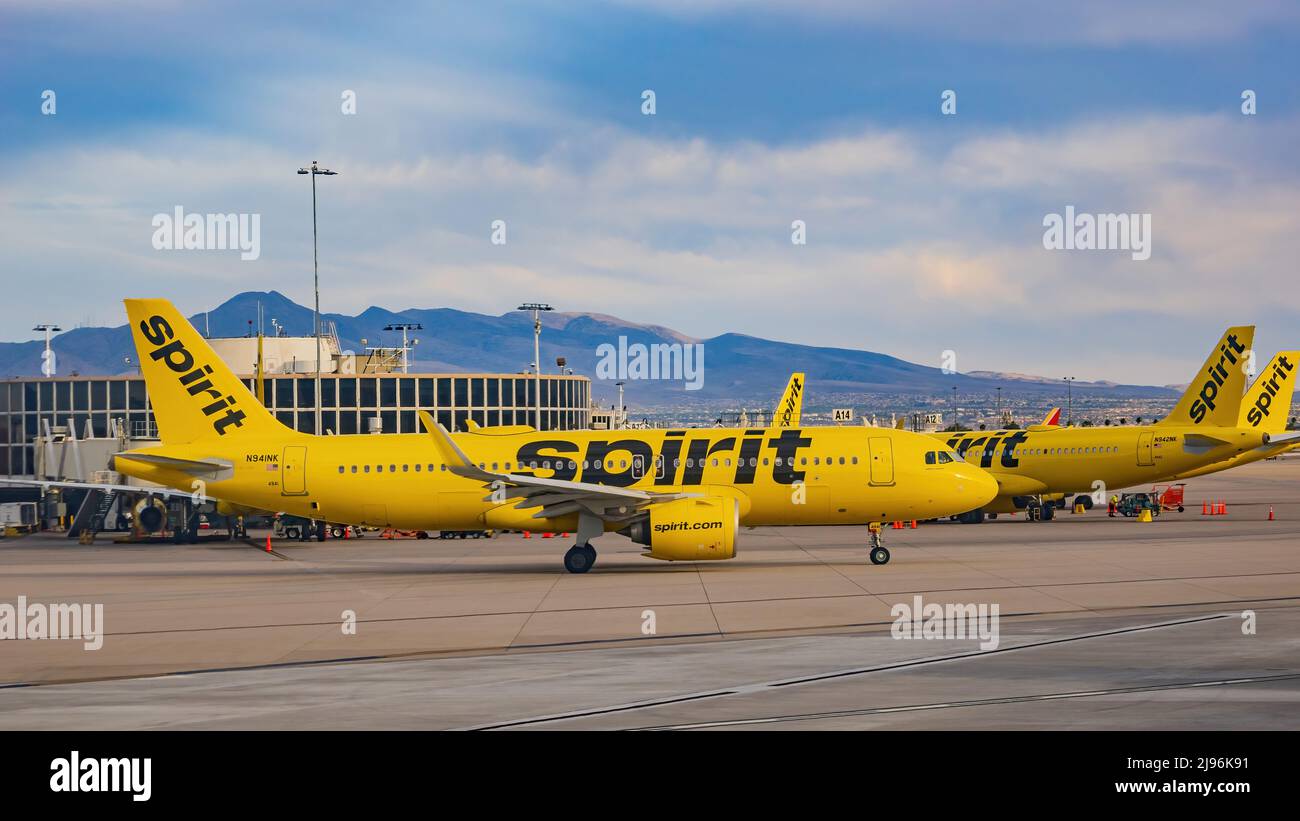 Las Vegas, MAY 15 2022 Afternoon view of Spirit airline airplane in