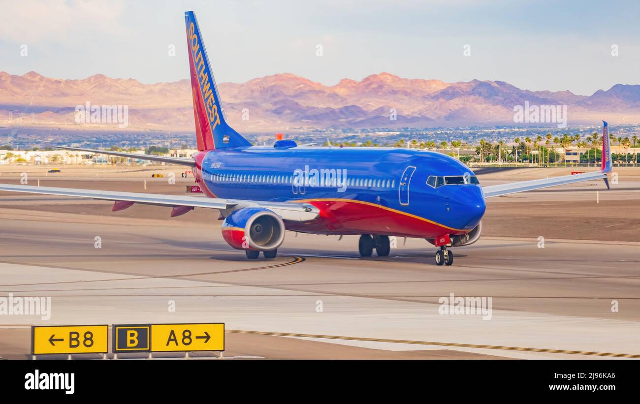Las Vegas, MAY 15 2022 Afternoon view of Southwest airline airplane