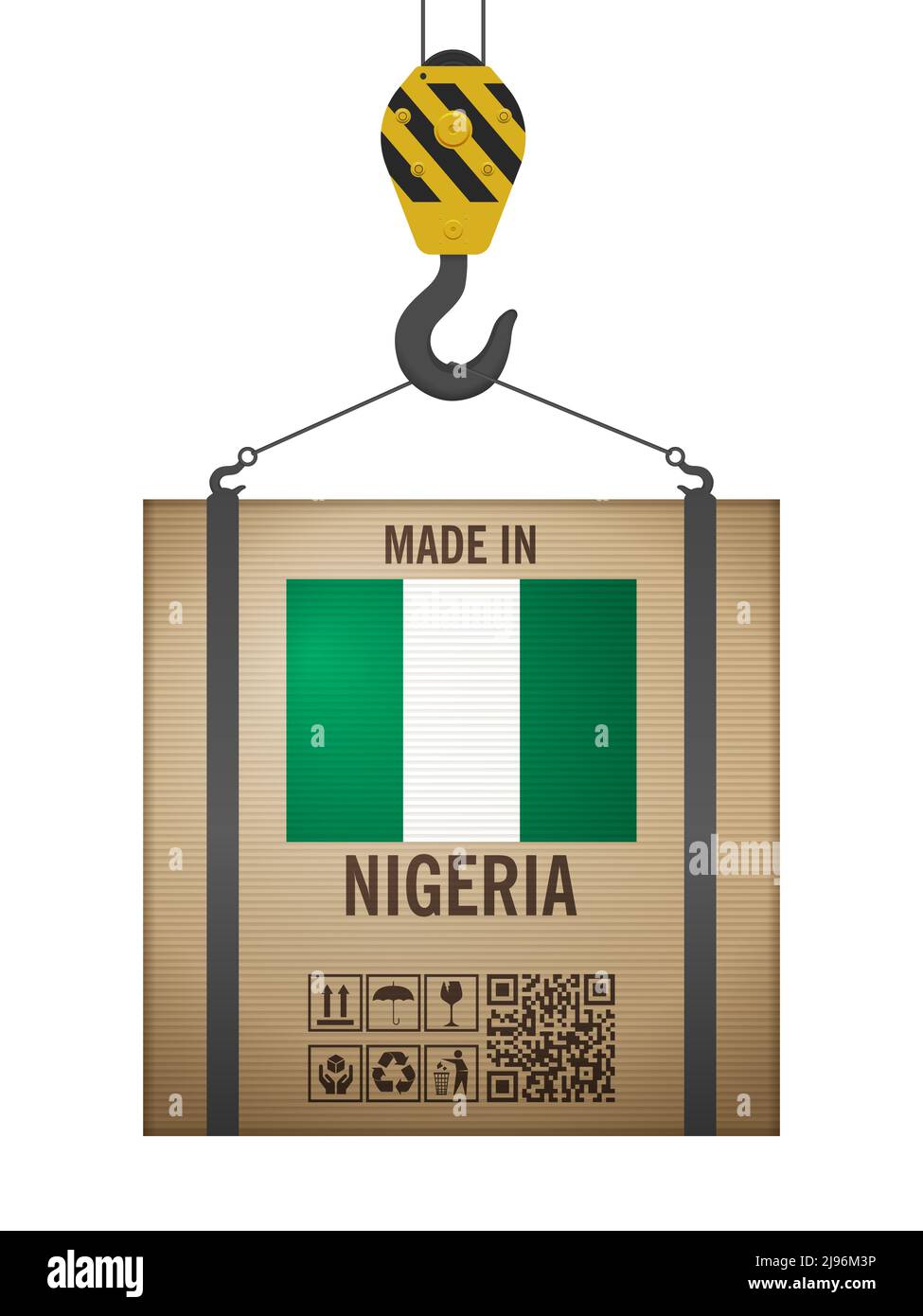 Hooked cardboard box made in Nigeria on a white background. Vector ...