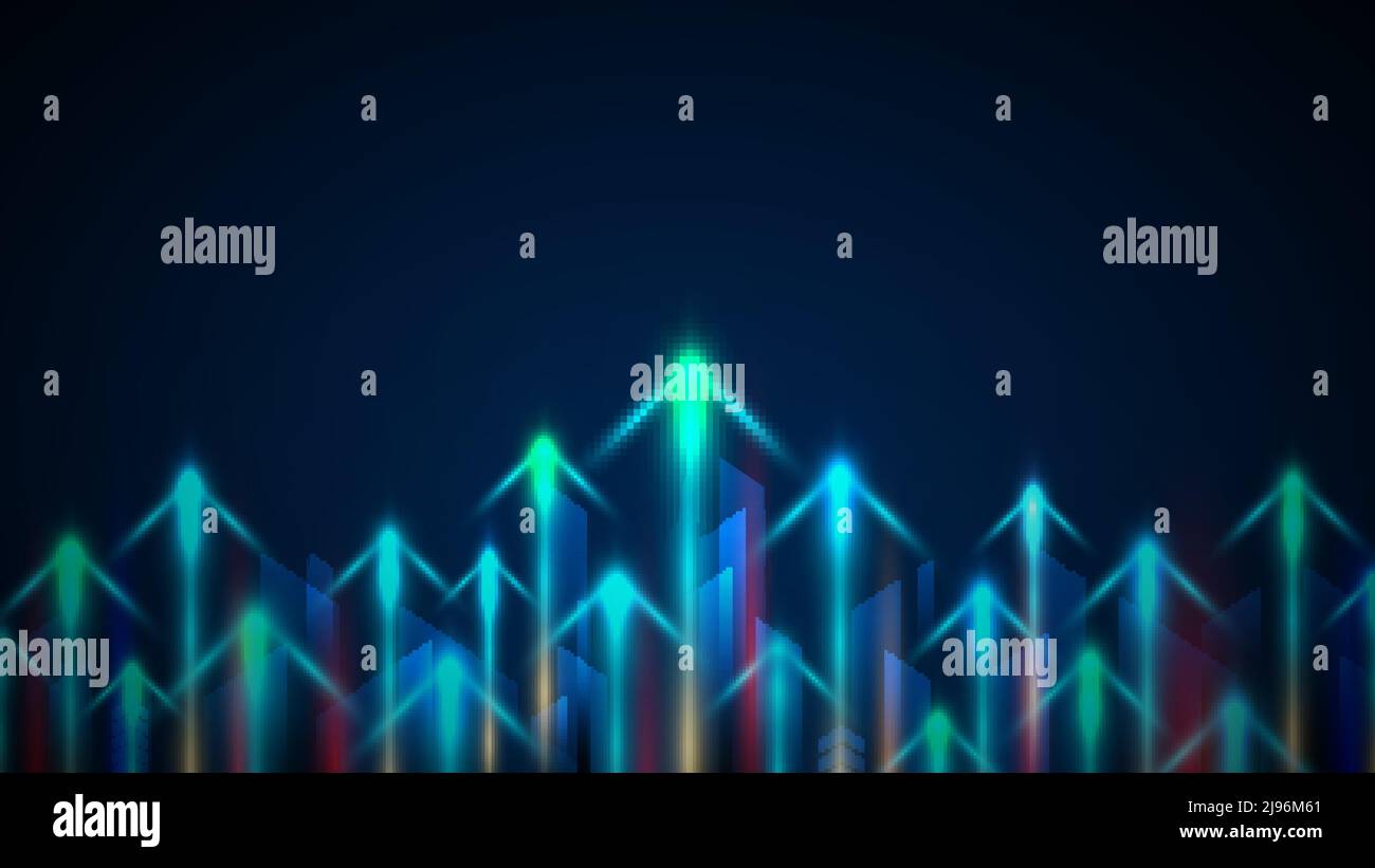 Abstract arrow neon lighting up on blue background technology ...