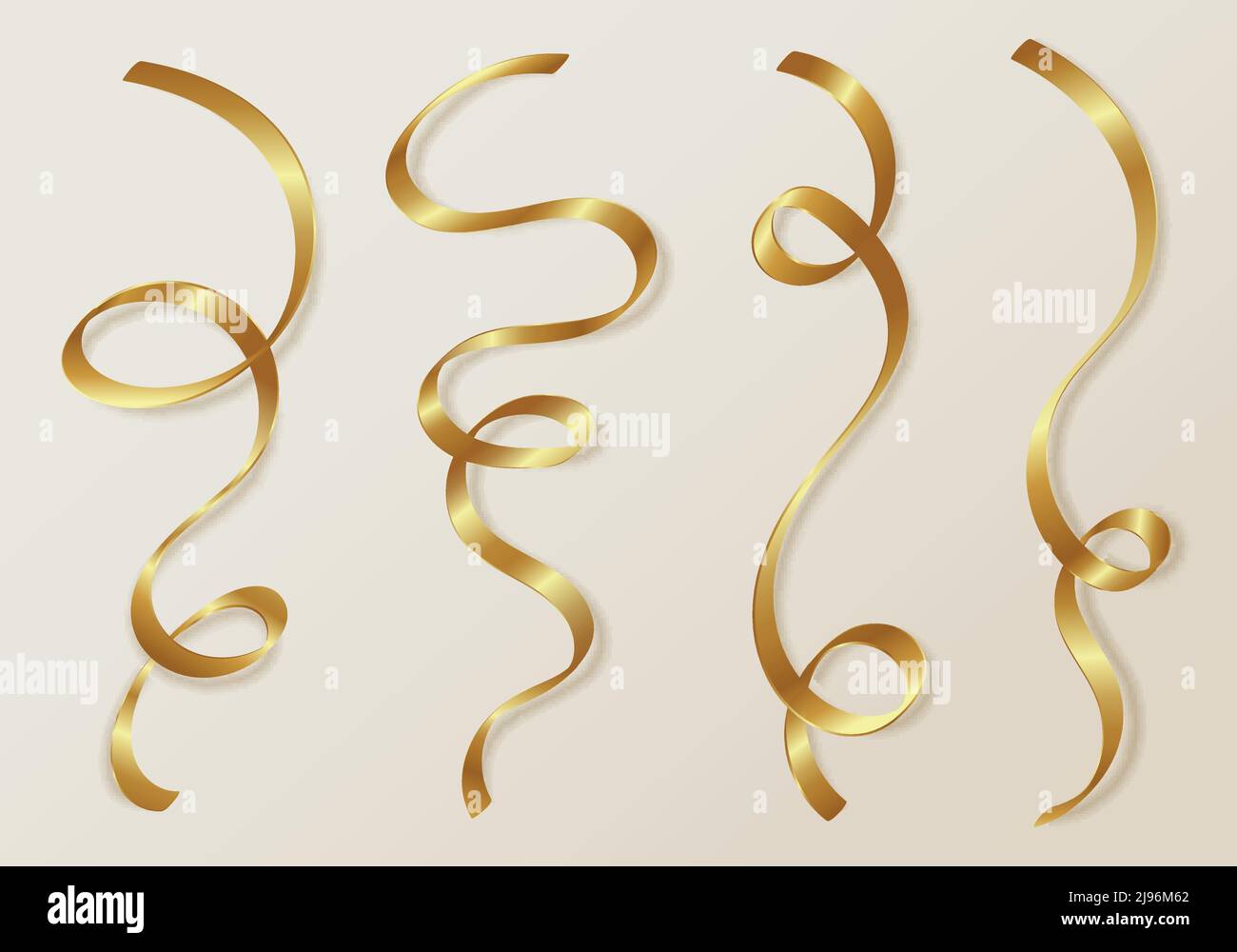 Gold Bows Curly Ribbons Set Collection Stock Vector (Royalty Free)  1629253138