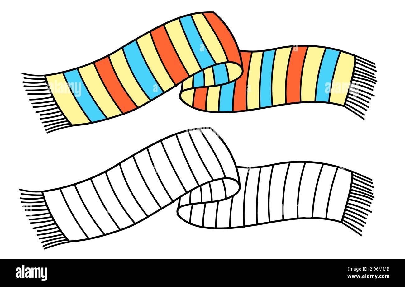Knitting winter clothes, vector flat illustration. Winter coloring page
